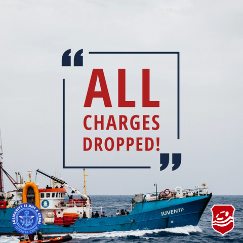 Bild der Iuventa. Titel: "All charges dropped!"