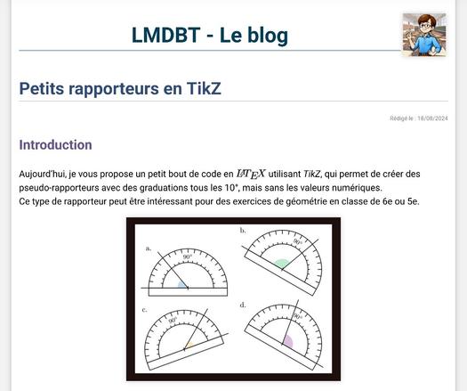 Copie d'écran de l'entête du billet.
Avec une image contenant 4 rapporteurs qui mesure des angles colorés.