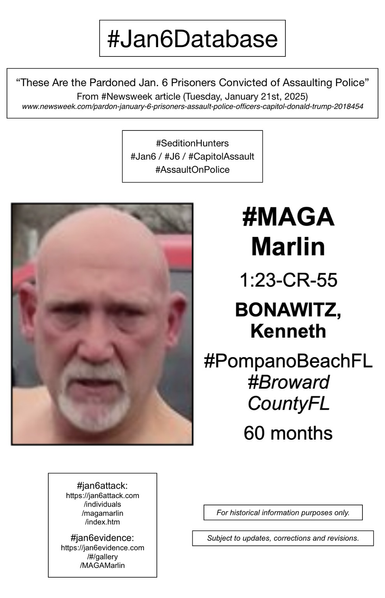 Photo and information about convicted January 6th rioter Kenneth Bonawitz (Pompano Beach, Florida).
