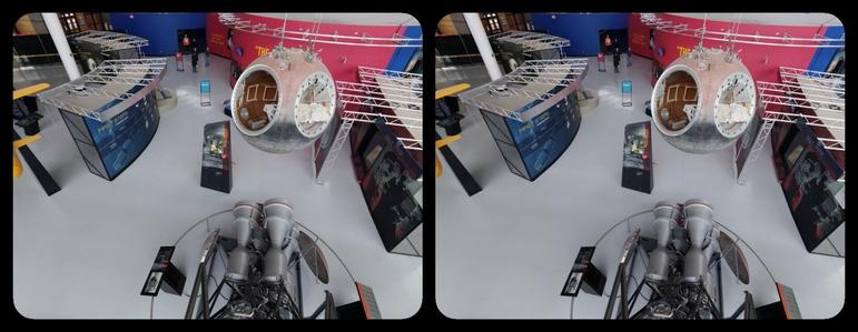 Evergreen Air & Space Museum, McMinnville, Oregon. Various bits of Russian space technology. The sphere hanging from the ceiling is a Vostok capsule, similar to the one piloted by Yuri Gagarin. 

3D, parallel views.