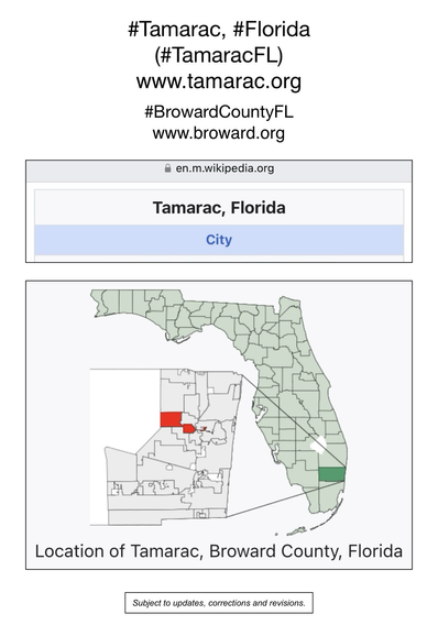 Screenshot of map showing location of Tamarac, Florida (from Wikipedia).
