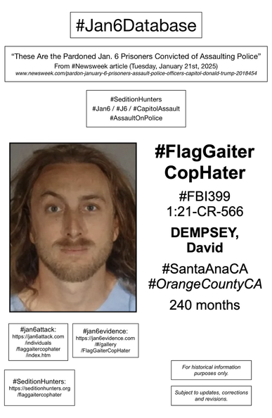 Photo and information about convicted January 6th rioter David Dempsey (Santa Ana, California).