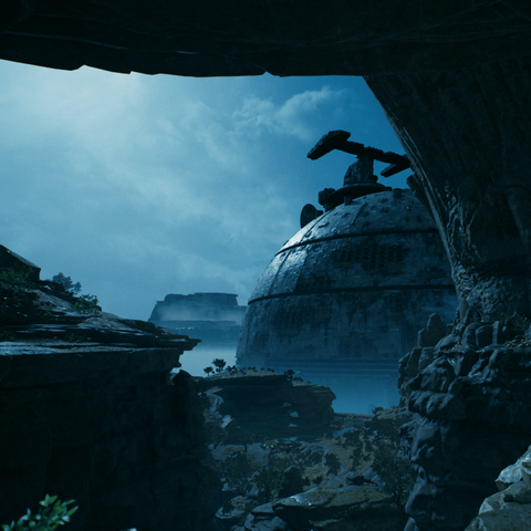 A crashed huge spherical droid warship as seen in the star Wars prelogy