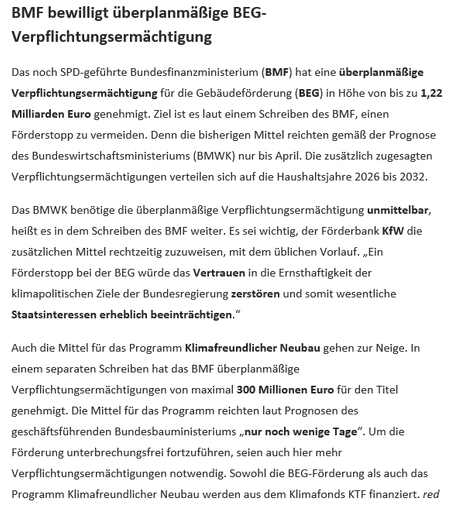 Screenshot des Background Tagesspiegel KlimaEnergie zur Fortführung der Förderprogramme für Gebäudesanierung vom 2.4.25