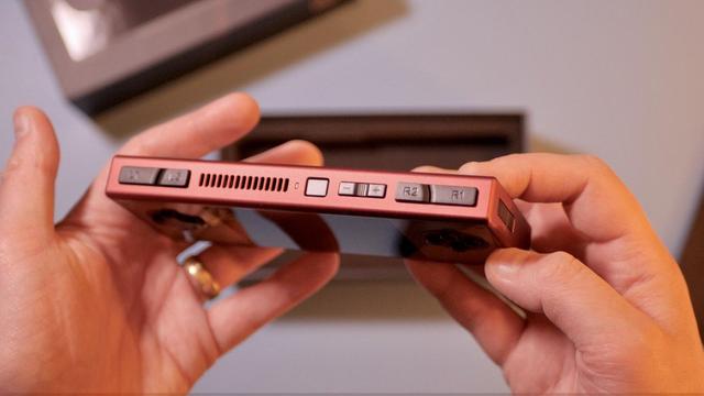 A photo showcasing the new AYANEO Pocket Micro Classic handheld.