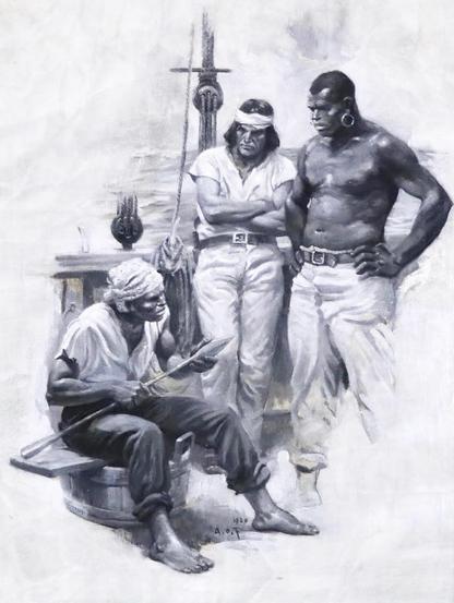 The three stars of the Pequod's crew, her harpooners.

Art: Anton Otto Fischer, 1931 edition of Melville's Moby Dick published by The John C. Winston Company.