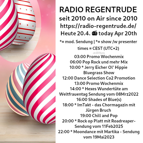 🇩🇪 Plakat mit den heutigen Radiosendungen. Bild (ohne Text): Pixabay, kein Bildquellennachweis erforderlich.

🇬🇧 Poster with details of today's radio shows. Image (without text): Pixabay, no image creds needed.