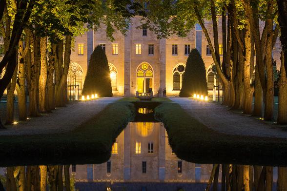 entrance of the abbaye of Royaumont at night