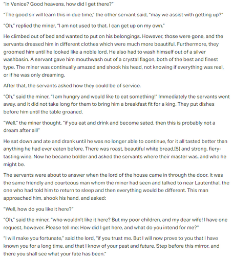 Part 2 of German folk tale "The Miner in Venice". Drop me a line if you want a machine-readable transcript!