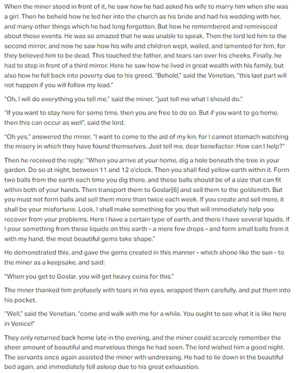 Part 3 of German folk tale "The Miner in Venice". Drop me a line if you want a machine-readable transcript!