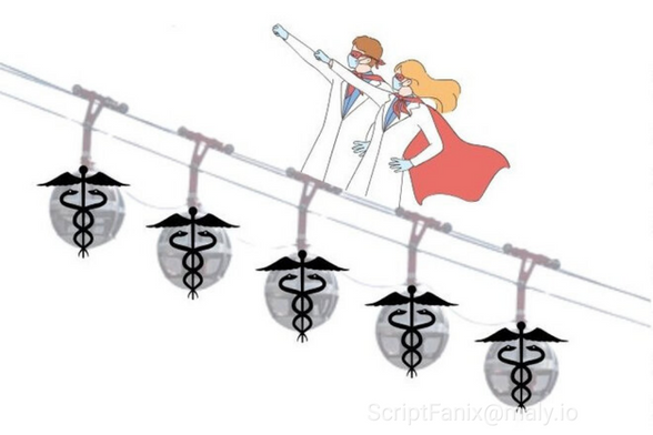 logo de l'association porteuse de la pétition
Les "bulles" de Grenoble mais remplacées par le caducée, avec dessinés, un et une médecin