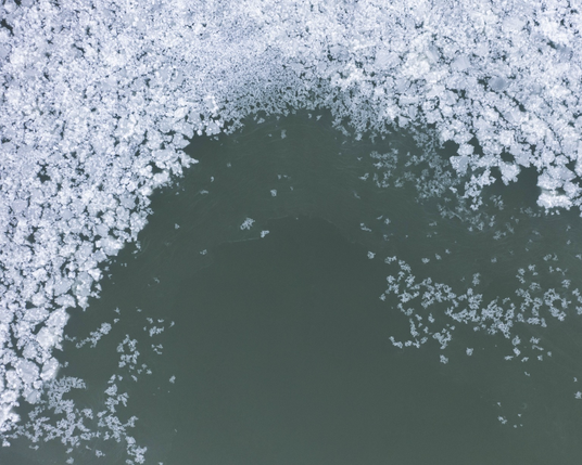 Aerial image of a glacier lake in Iceland