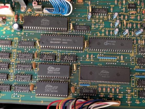 Closeup of the motherboard, with all the main chipset included
