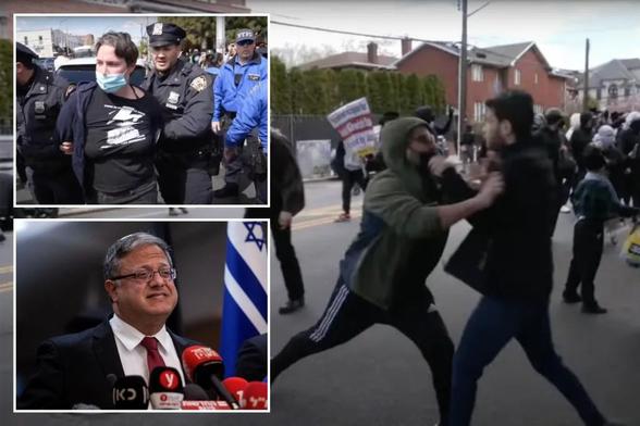 Cops clash with anti-Israel protesters outside NYC synagogue where Israeli minister was set to speak before event canceled