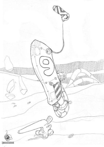 scifi sketch in ballpoint pen
