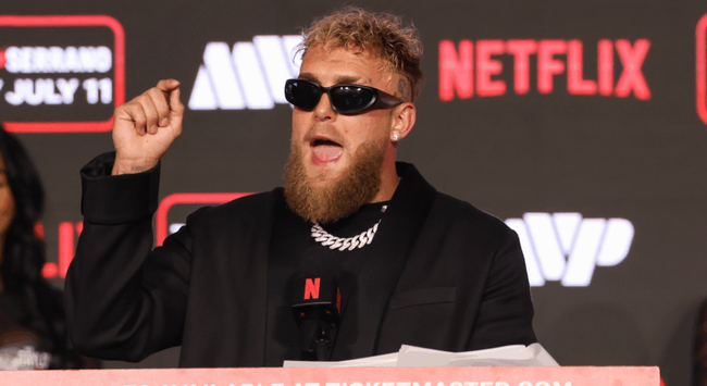 Jake Paul speaks with the media during a press conference for Katie Taylor vs. Amanda Serrano 3