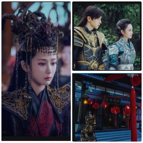 Photo collage of scenes from cdrama Ashes Of Love in the Demon Realm showing costumes and designs.