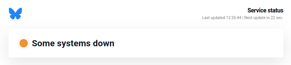 Screenshot der Bluesky Status-Seite "Some systems down".