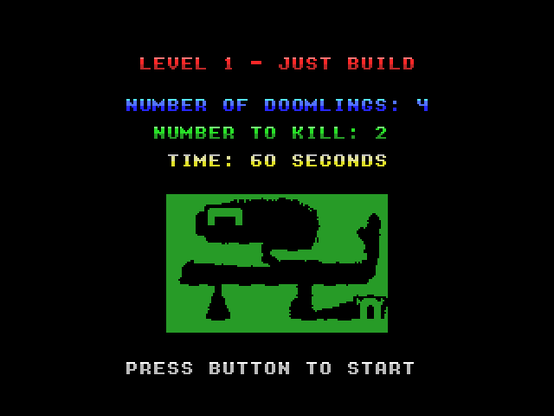 Level intro screen for Doomlings, features an overview map, similar style to Lemmings