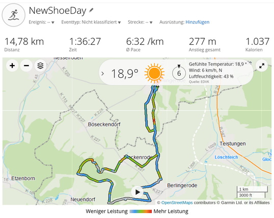 Laufrunde: ca. 15 km & 277 Hm