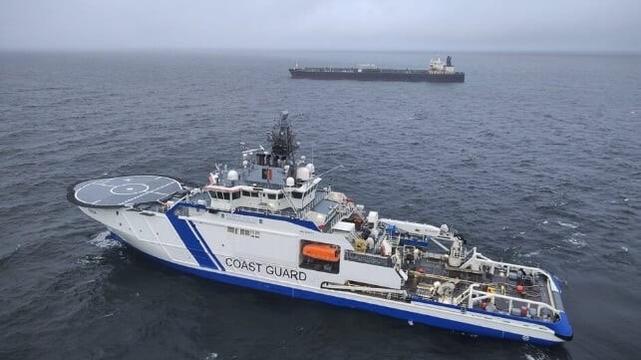 Finland Coast Guard guarding tanker