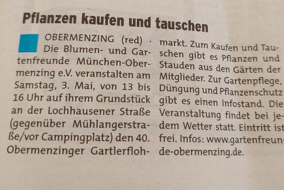 Ankündigung aus dem Wochenblatt "Hallo München Werbespiegel"