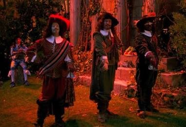 Data, Picard and Geordi in Robin Hood style outfits