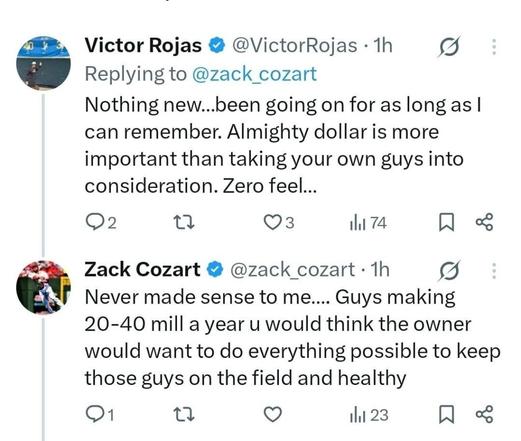 Zack cozart former angels player and victor rojas having some X conversations about mr moreno