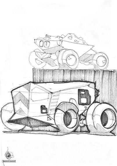 scifi vehicle sketch in ballpoint pen
