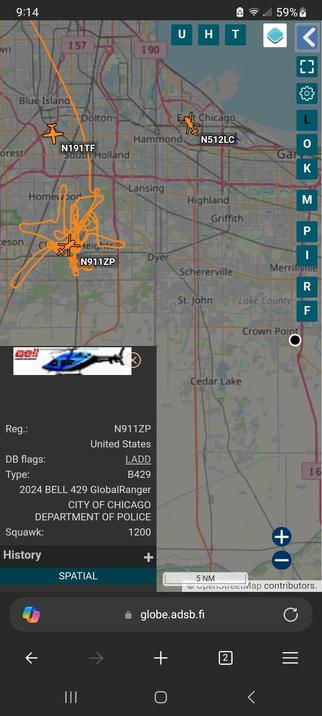 A Chicago Police helicopter circles in the South Suburban area.