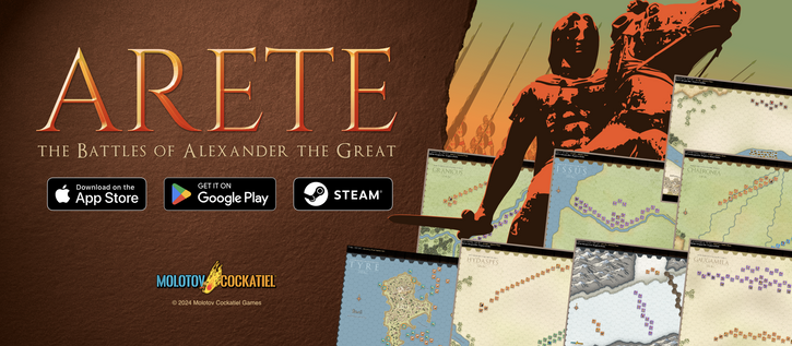 Hex-and-counter wargame, Arete: The Battles of Alexander the Great, on iOS, Android, and Steam
