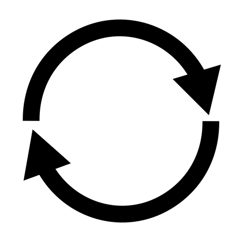 London Commons logo is two black curved arrows following each other for form a circle on a white background.