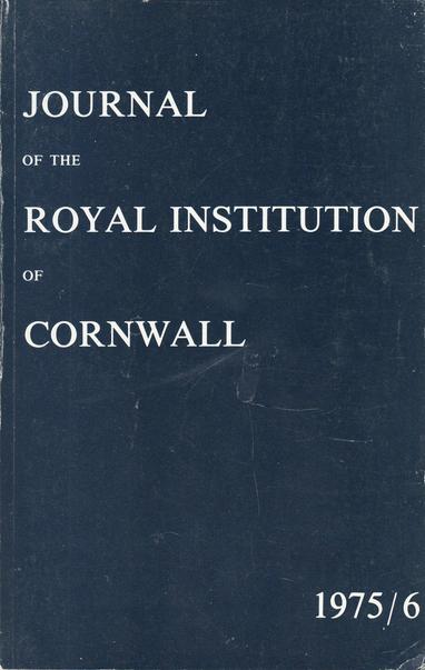 The front cover of the Journal of the Royal Institution of Cornwall, New Series 7:3 for 1975 and 1976. Plain dark blue with title in white.