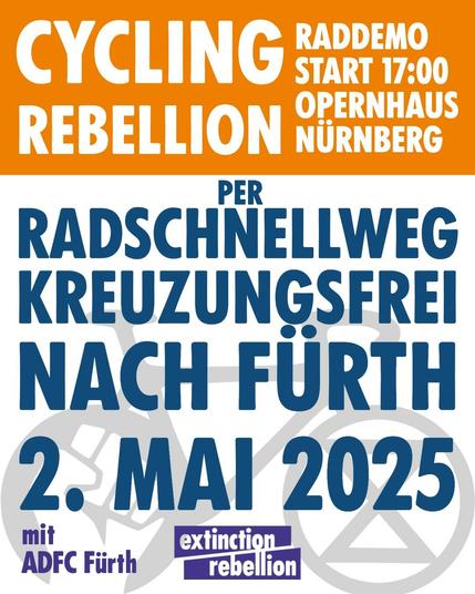 CYCLING REBELLION Sharepic in ADFC-Farbgebung orangegelb-blau