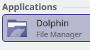 Dolphin file manager with the new dolphin icon showing up in the KDE Plasma Application Launcher