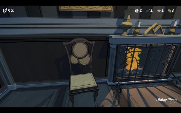 A picture of a chair in the Dining Room. The back has a peculiar design WHICH I ONLY JUST RECOGNISED FROM SOMEWHERE ELSE.