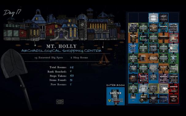 End of Day 17 map of Mt. Holly which is almost completely full. It is labelled "Archaeological Shopping Center".
