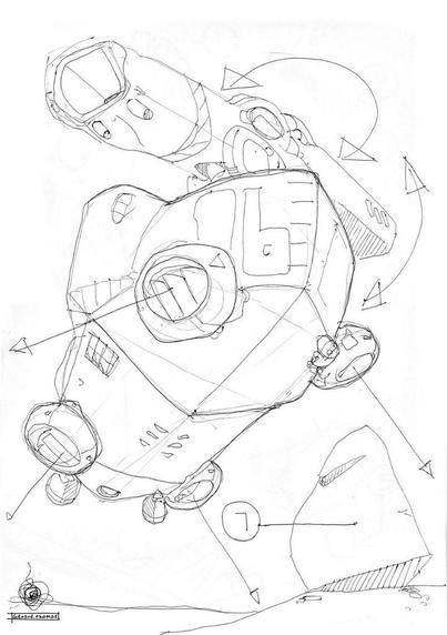 scifi vehicle sketch in ballpoint pen