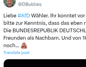 Twitter post in German showing the "Translate post" link.