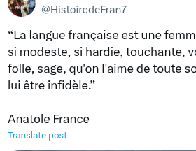 Twitter post in French showing the "Translate Post" link.