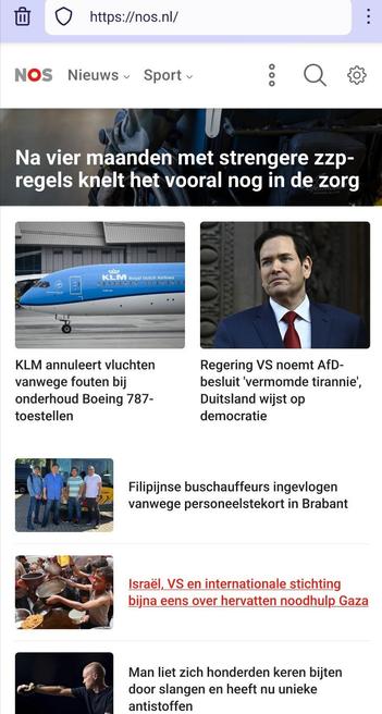 Screenshot from the top of the front page of https://nos.nl