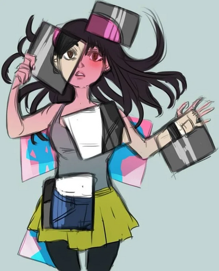 another illustration. Same concept as the prior one but the genders are reversed. It's a feminine presenting person with windows revealing masculine alternatives.