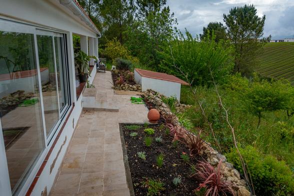 newly planted garden in beds below our studios in Portugal