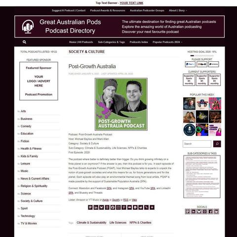 Post-Growth Australia Podcast
Screenshot of the podcast listing on the Great Australian Pods website