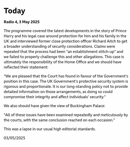 BBC posted a clarification where they admit they failed to properly challenge Prince Harry’s allegations.