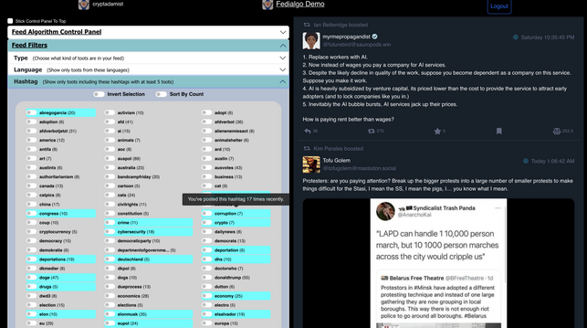 screenshot of fedialgo demo app