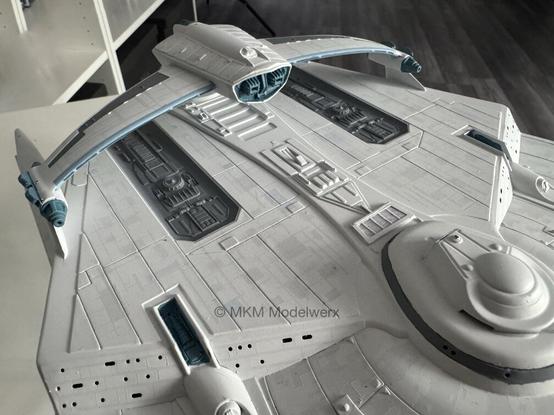Rollbar with torpedo launcher has been glued to the top of the rear of the saucer section.