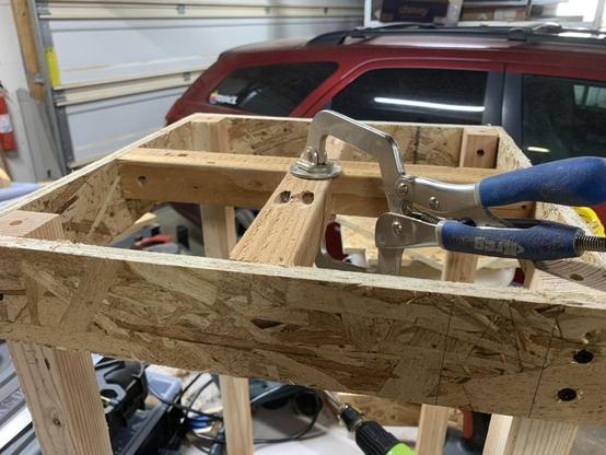 clamp holding boards flush so I can add the pocket screws
