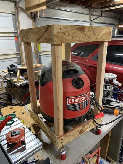 Top now pushed down on the posts on the cart