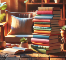A stack of books, image by Microsoft Copilot